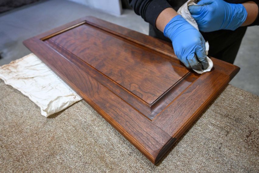 Stains and finishes are hand-applied